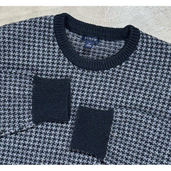 J. Crew Birdseye Houndstooth Wool Sweater Mens Size Small Black Gray - Picture 2 of 9